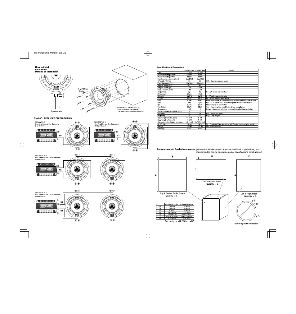 Recommended sealed enclosure | JVC CS-WG1000 User Manual | Page 2 / 2