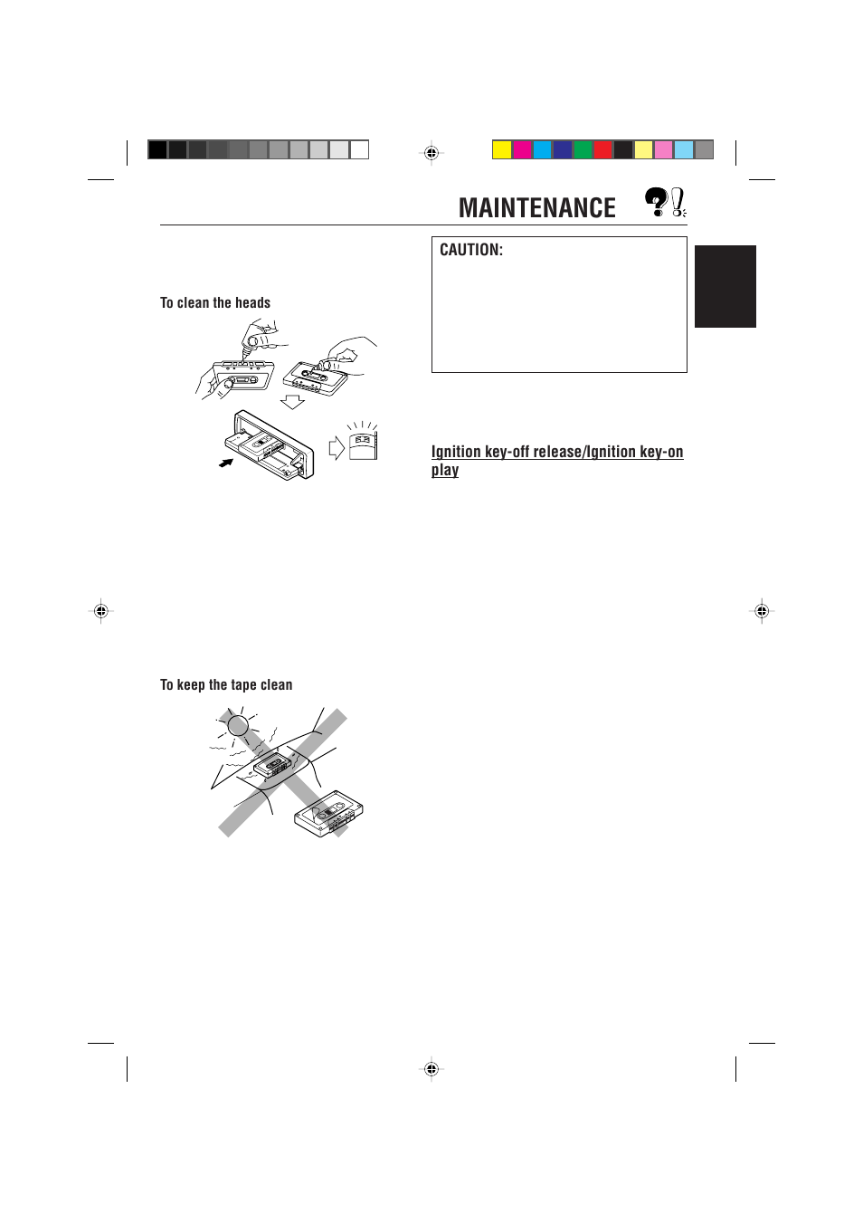Maintenance, Ignition key-off release/ignition key-on play, Caution | JVC KS-FX822R EN User Manual | Page 33 / 40