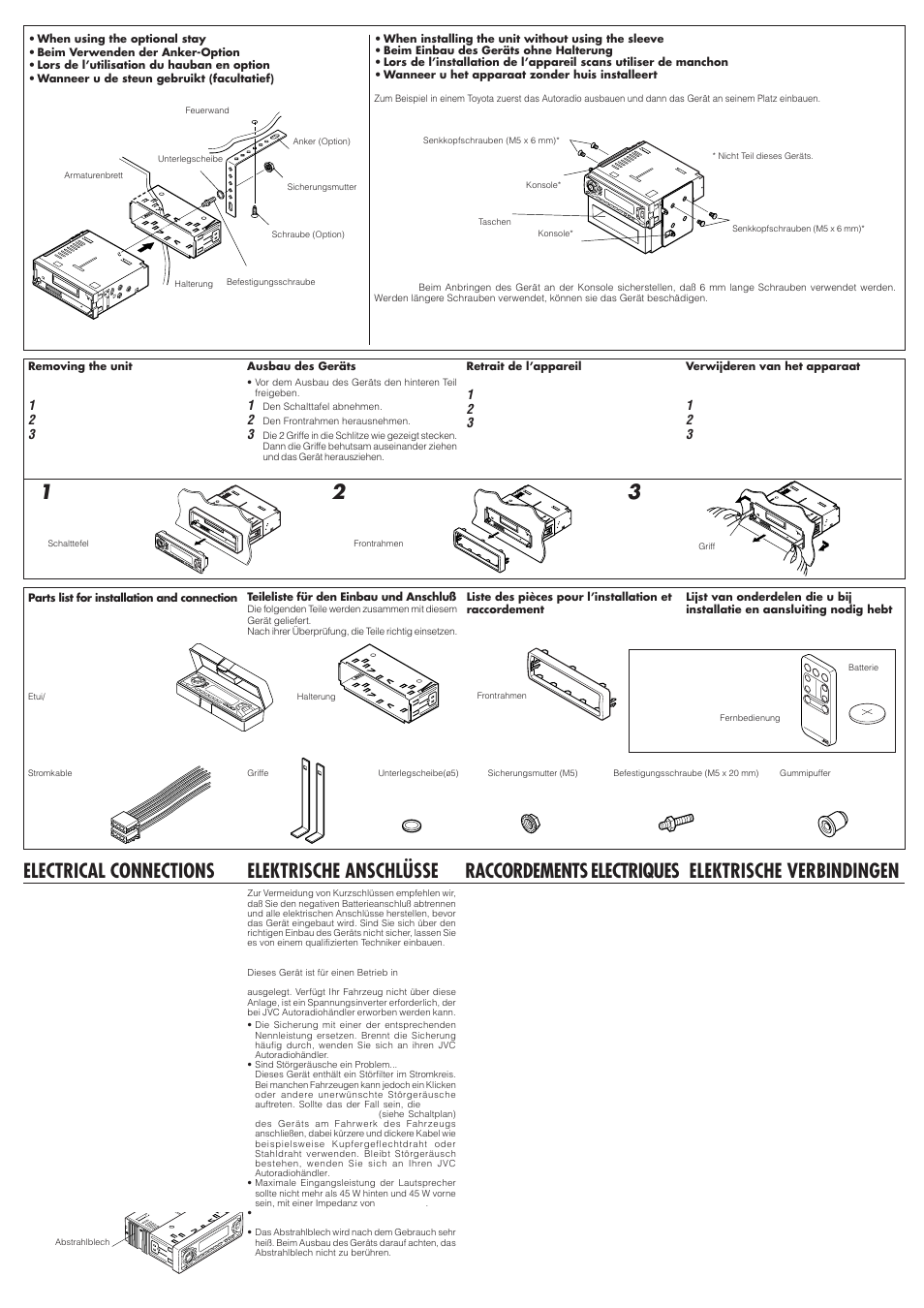 Raccordements electriques, Elektrische anschlüsse, Elektrische verbindingen | Electrical connections | JVC KS-FX822R EN User Manual | Page 38 / 40