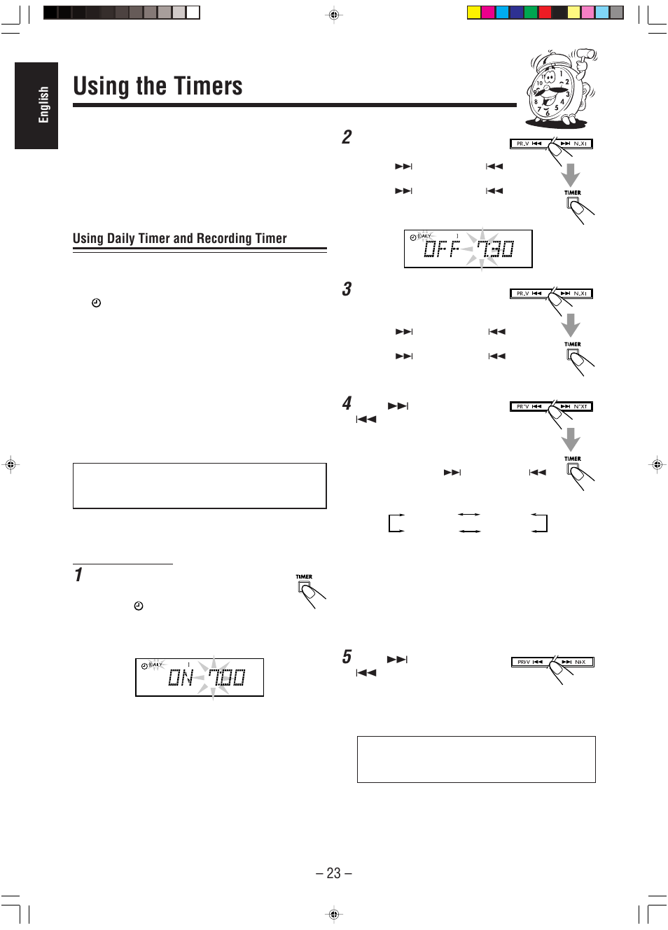 Using the timers, Using daily timer and recording timer | JVC A-UXP38V User Manual | Page 26 / 30
