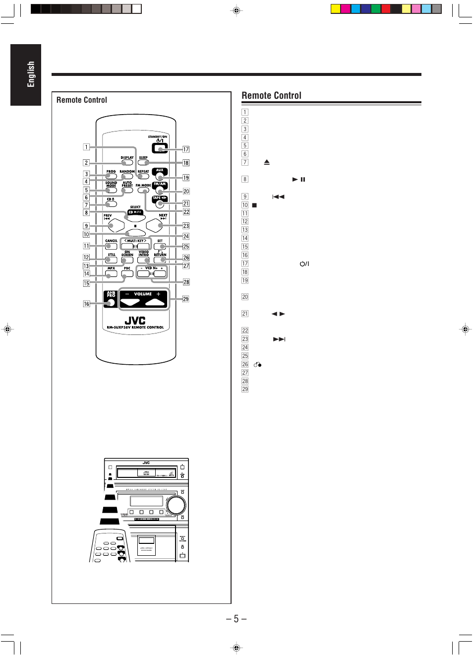Remote control | JVC A-UXP38V User Manual | Page 8 / 30