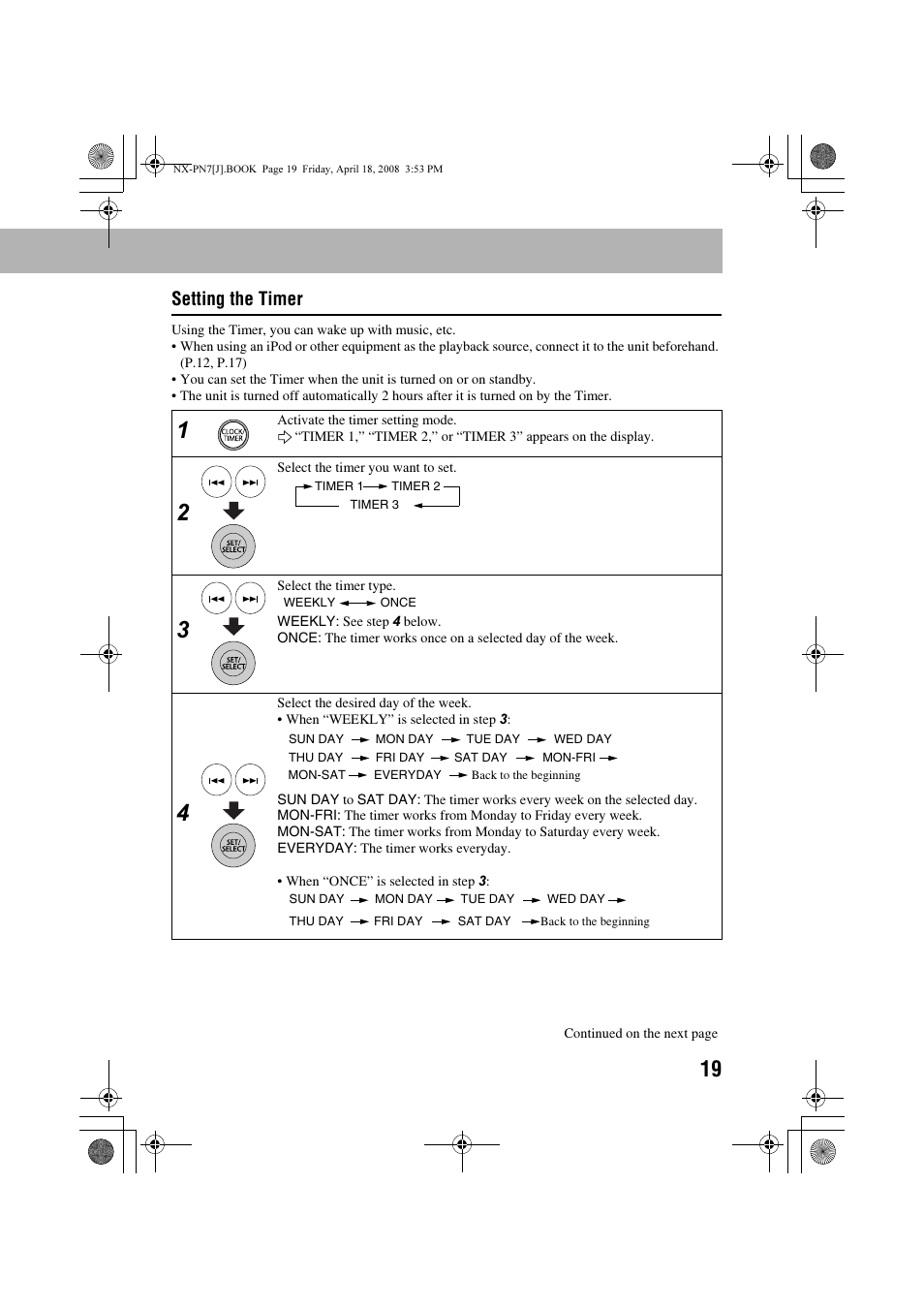 Setting the timer | JVC NX-PN7 User Manual | Page 23 / 29
