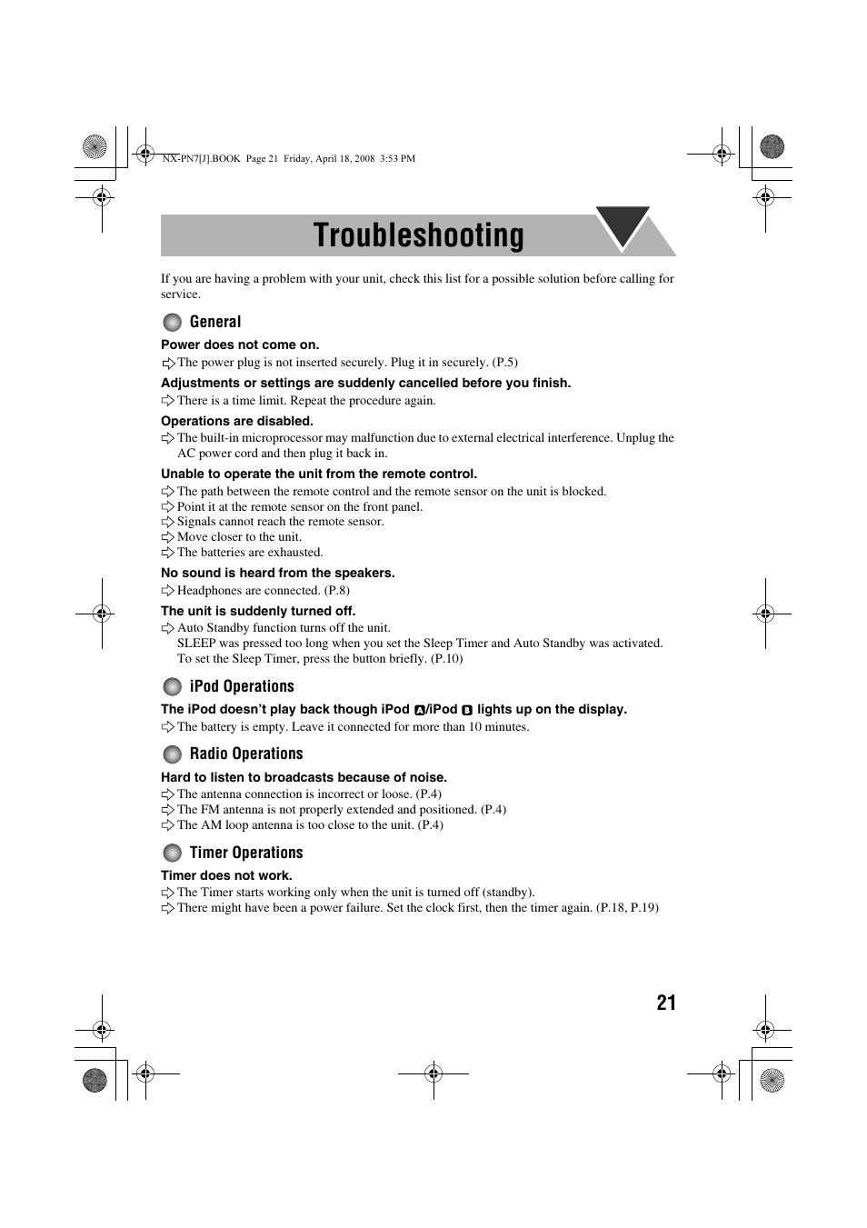 Troubleshooting | JVC NX-PN7 User Manual | Page 25 / 29