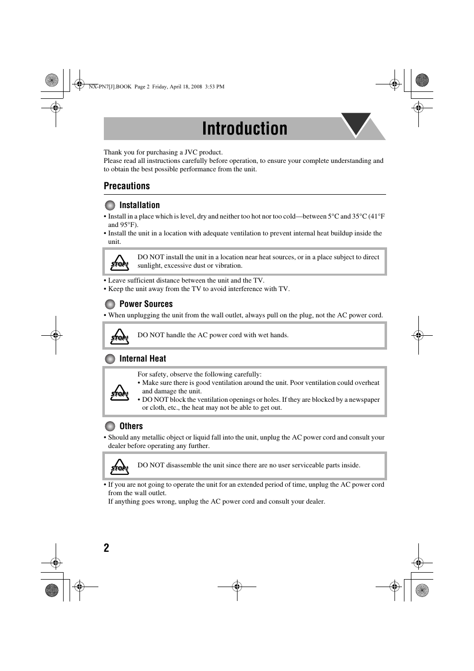 Introduction, Precautions | JVC NX-PN7 User Manual | Page 6 / 29