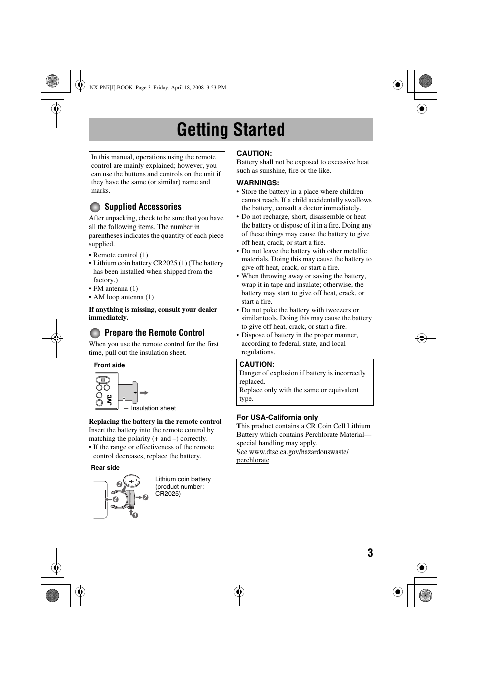 Getting started | JVC NX-PN7 User Manual | Page 7 / 29