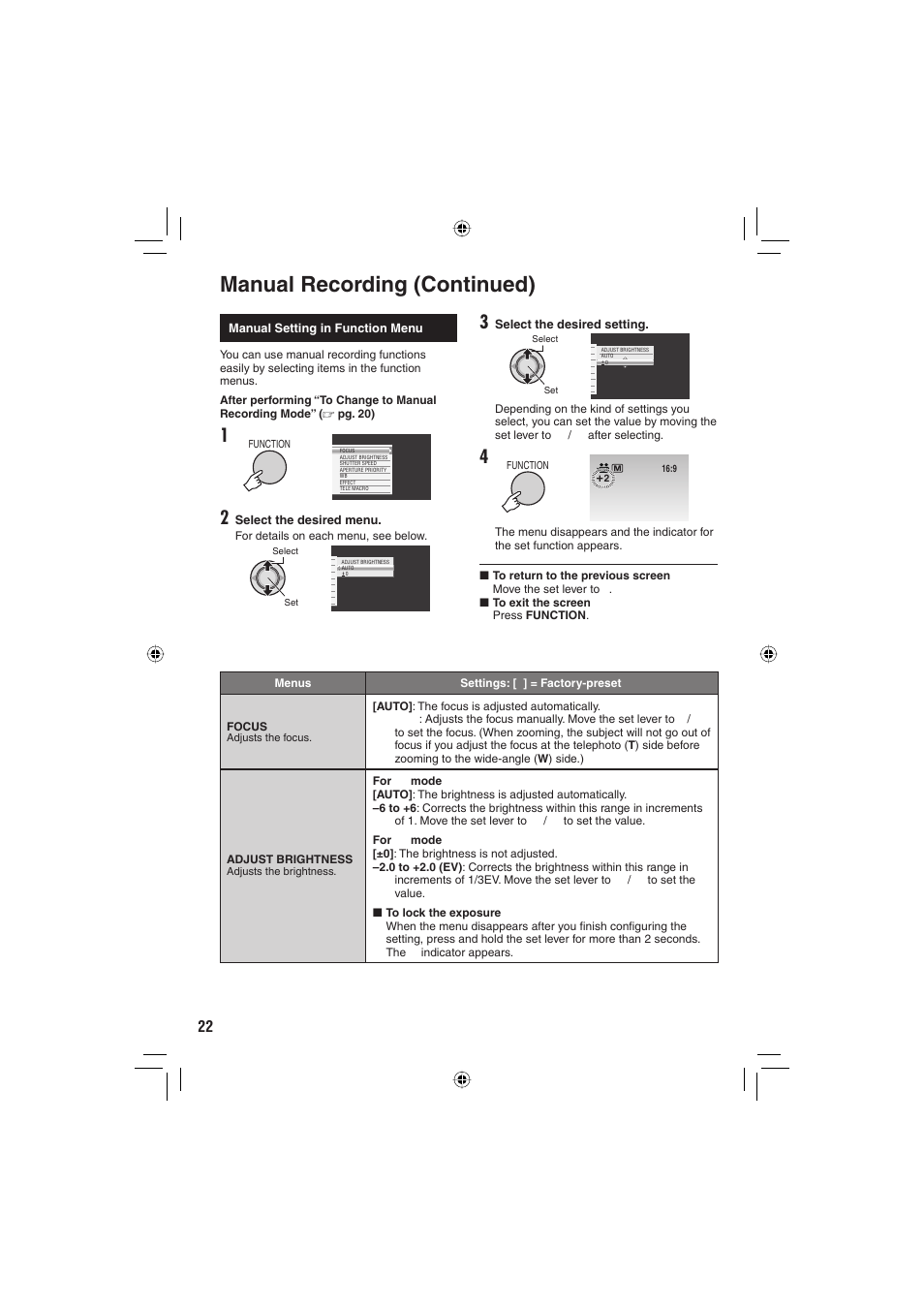 Manual recording (continued) | JVC Everio GZ-MG255U User Manual | Page 22 / 60
