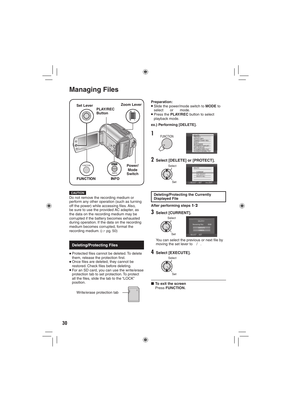 Managing files | JVC Everio GZ-MG255U User Manual | Page 30 / 60