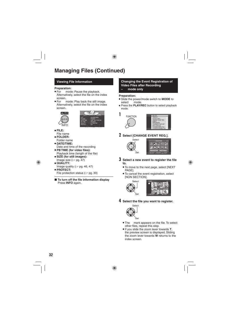 Managing files (continued) | JVC Everio GZ-MG255U User Manual | Page 32 / 60
