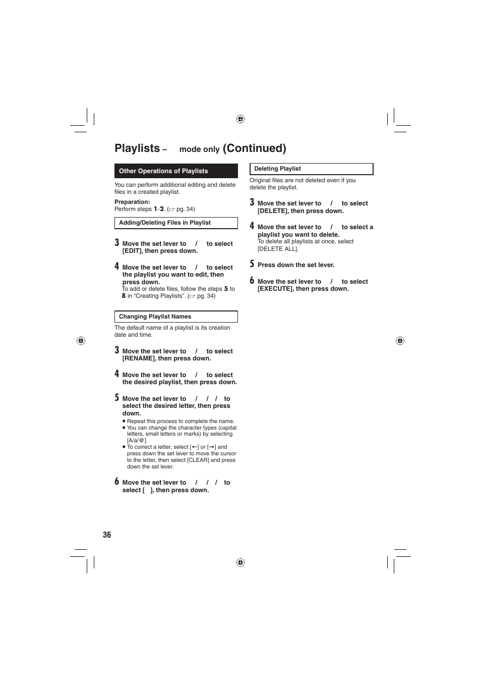 Playlists, Continued) | JVC Everio GZ-MG255U User Manual | Page 36 / 60