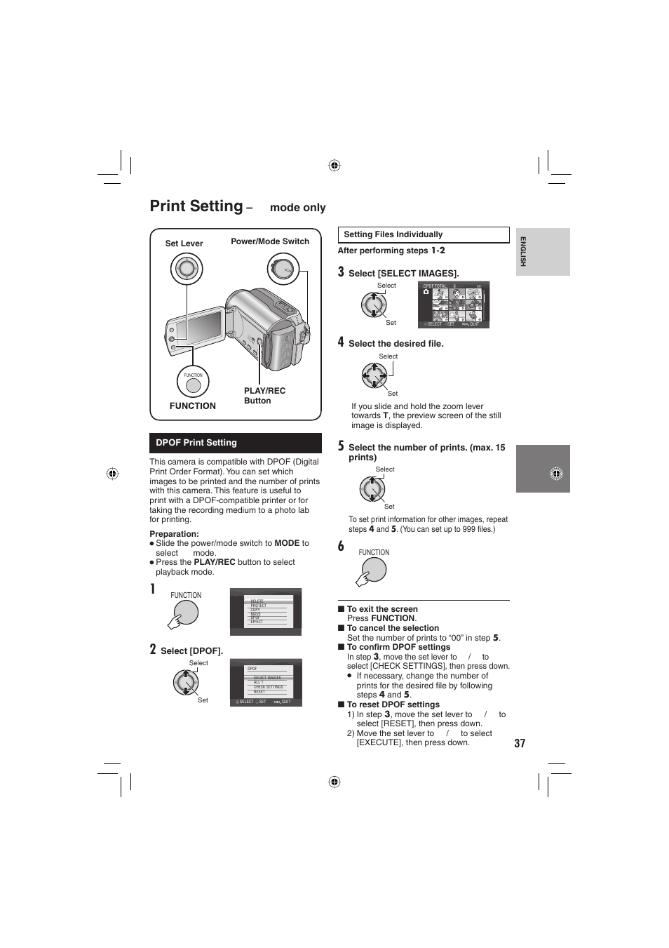 Print setting, Mode only | JVC Everio GZ-MG255U User Manual | Page 37 / 60