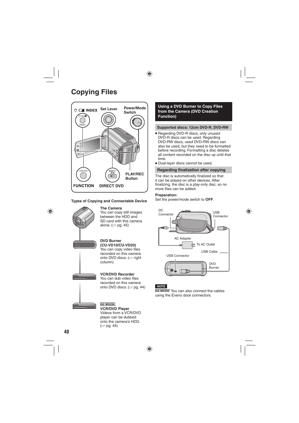 Copying files | JVC Everio GZ-MG255U User Manual | Page 40 / 60