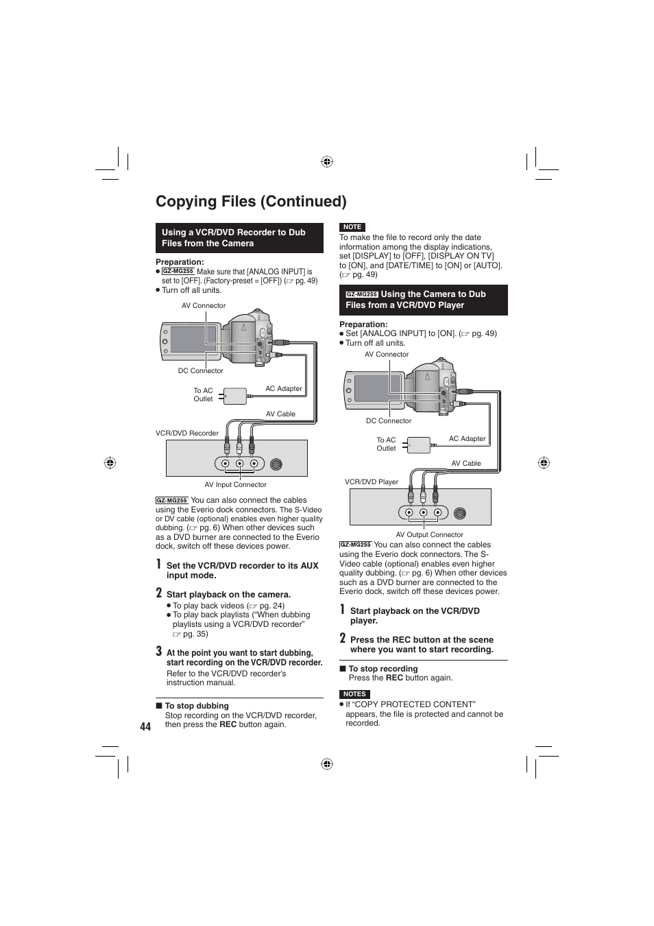 Copying files (continued) | JVC Everio GZ-MG255U User Manual | Page 44 / 60
