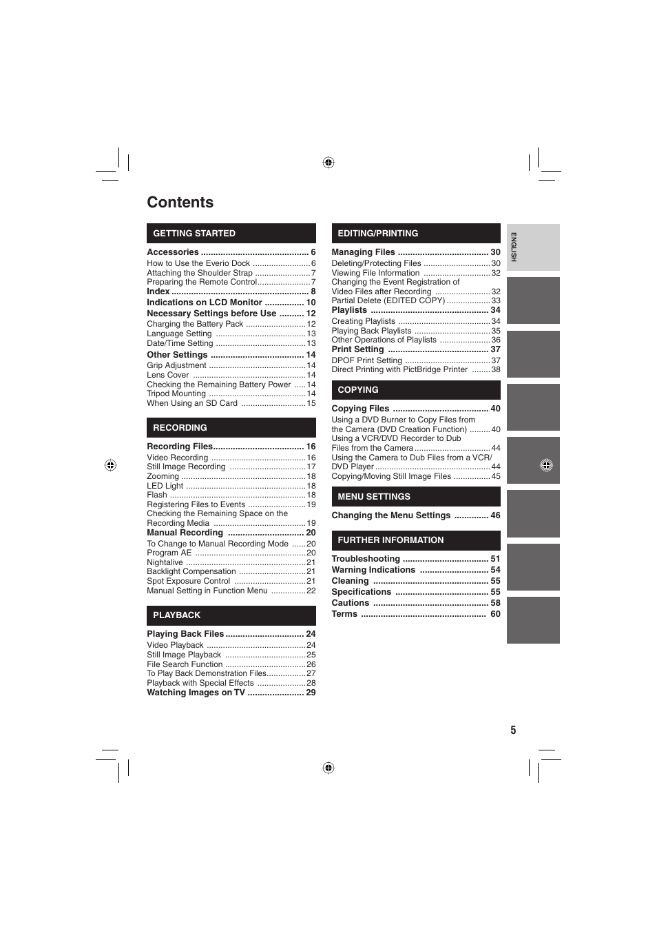 JVC Everio GZ-MG255U User Manual | Page 5 / 60