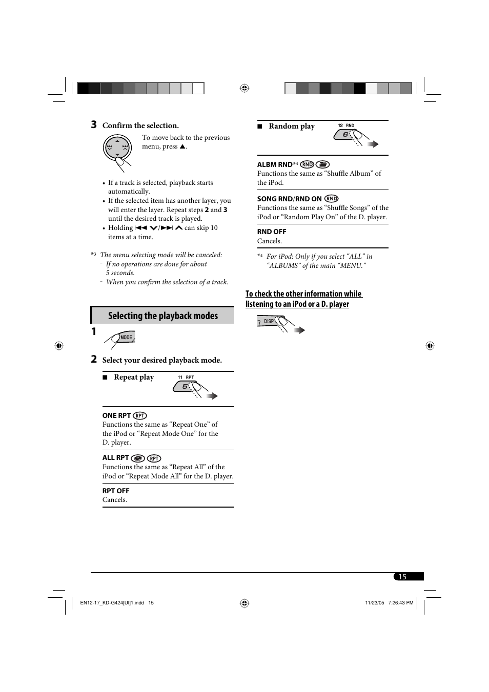 Selecting the playback modes | JVC KD-G320 User Manual | Page 111 / 230