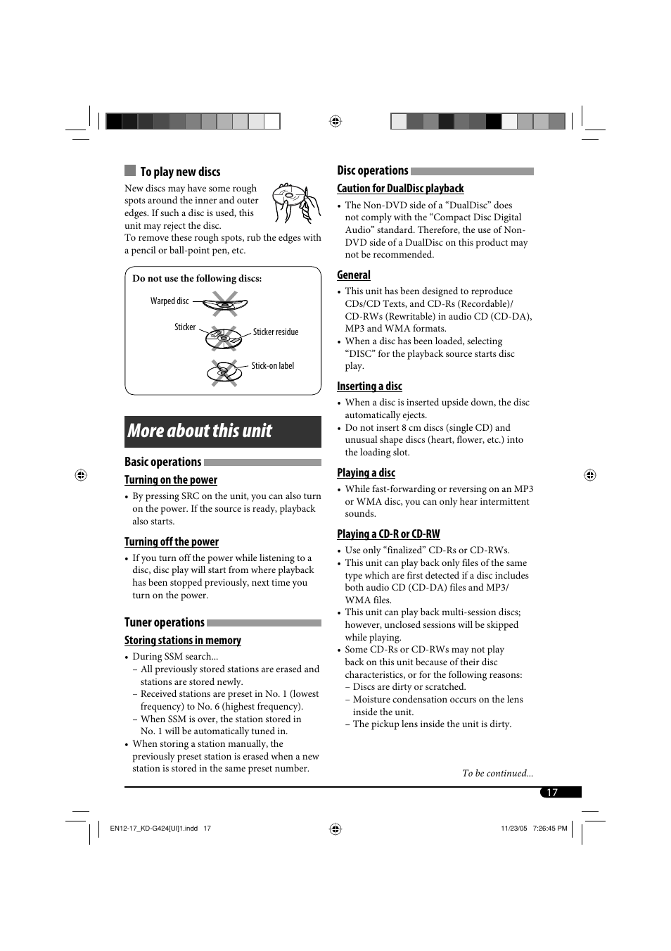 More about this unit, Disc operations, Basic operations | Tuner operations | JVC KD-G320 User Manual | Page 113 / 230