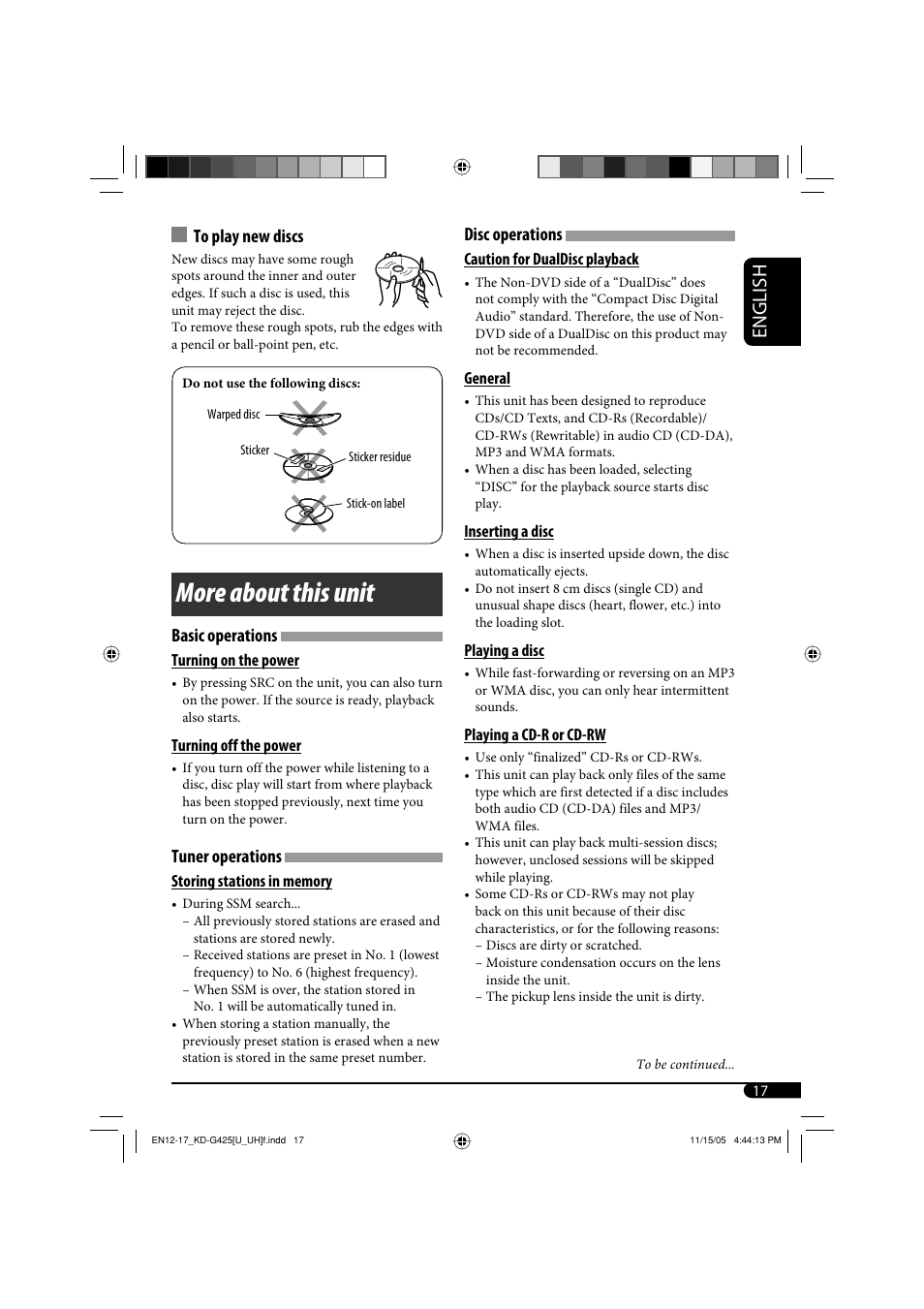 More about this unit, English, Disc operations | Basic operations, Tuner operations | JVC KD-G320 User Manual | Page 137 / 230