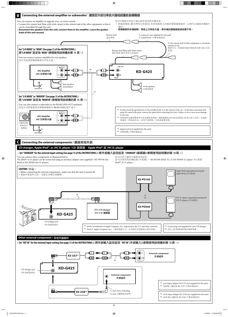 Connecting the external components / ௥ોյ, Other external component / յ̨͚ોஈέ, Cd changer, apple ipod | JVC KD-G320 User Manual | Page 198 / 230