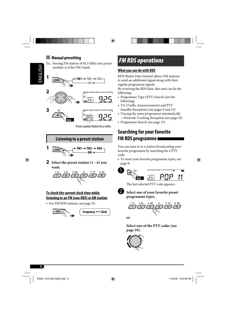 Fm rds operations, Searching for your favorite fm rds programme | JVC KD-G320 User Manual | Page 206 / 230