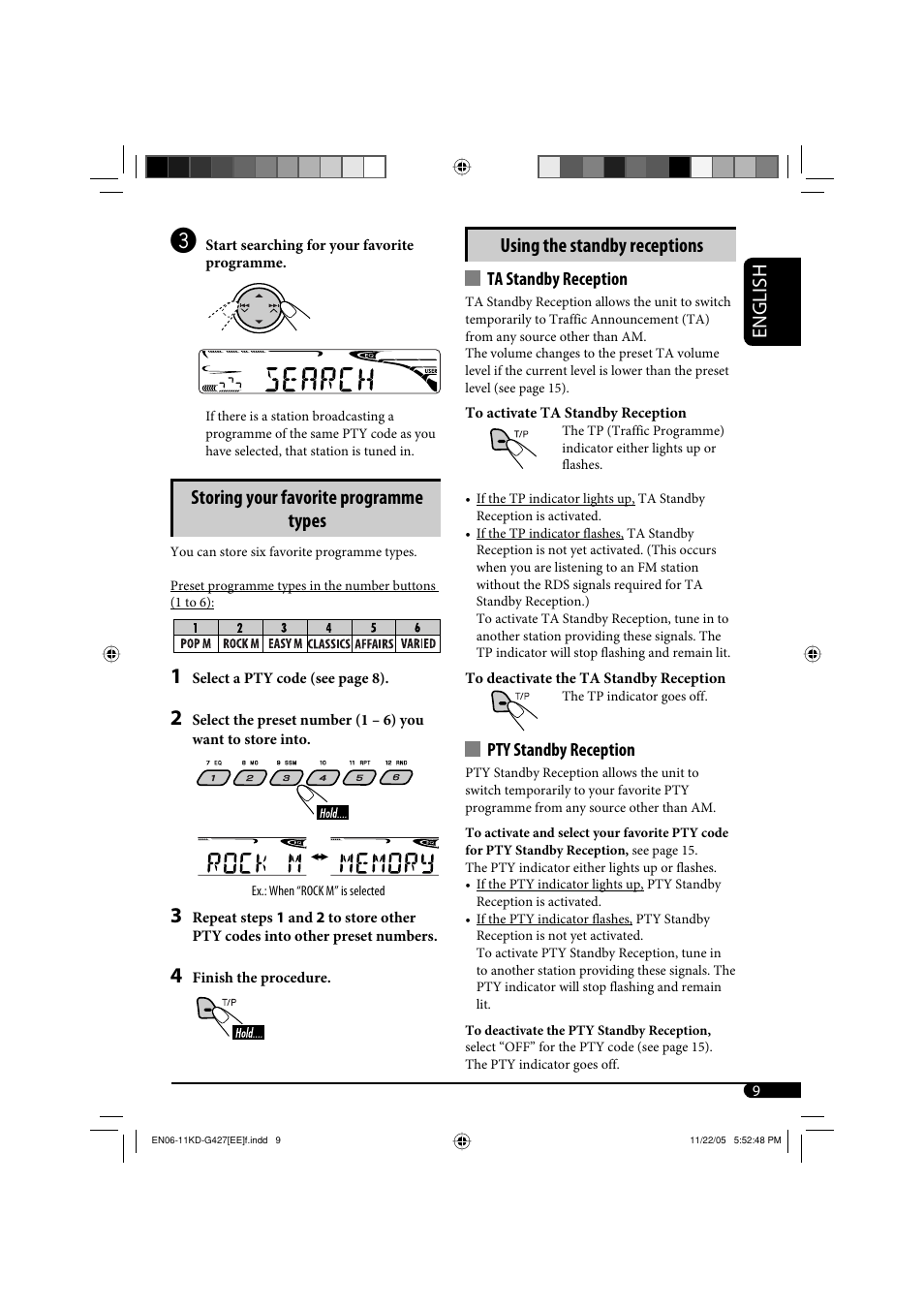 English, Storing your favorite programme types, Using the standby receptions | JVC KD-G320 User Manual | Page 207 / 230