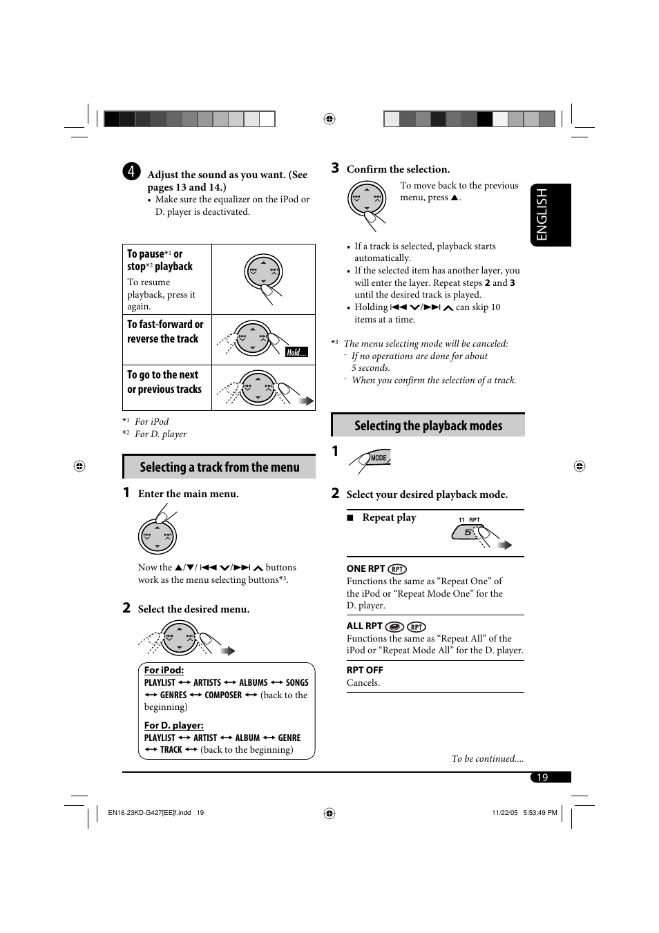 English, Selecting a track from the menu, Selecting the playback modes | JVC KD-G320 User Manual | Page 217 / 230