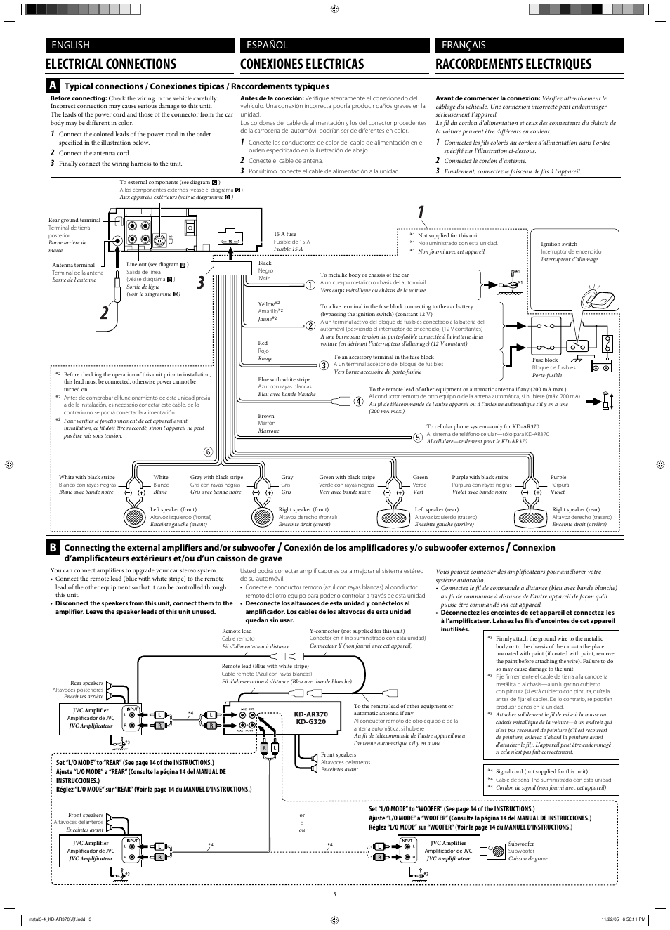 Electrical connections, English, Español français | JVC KD-G320 User Manual | Page 31 / 230
