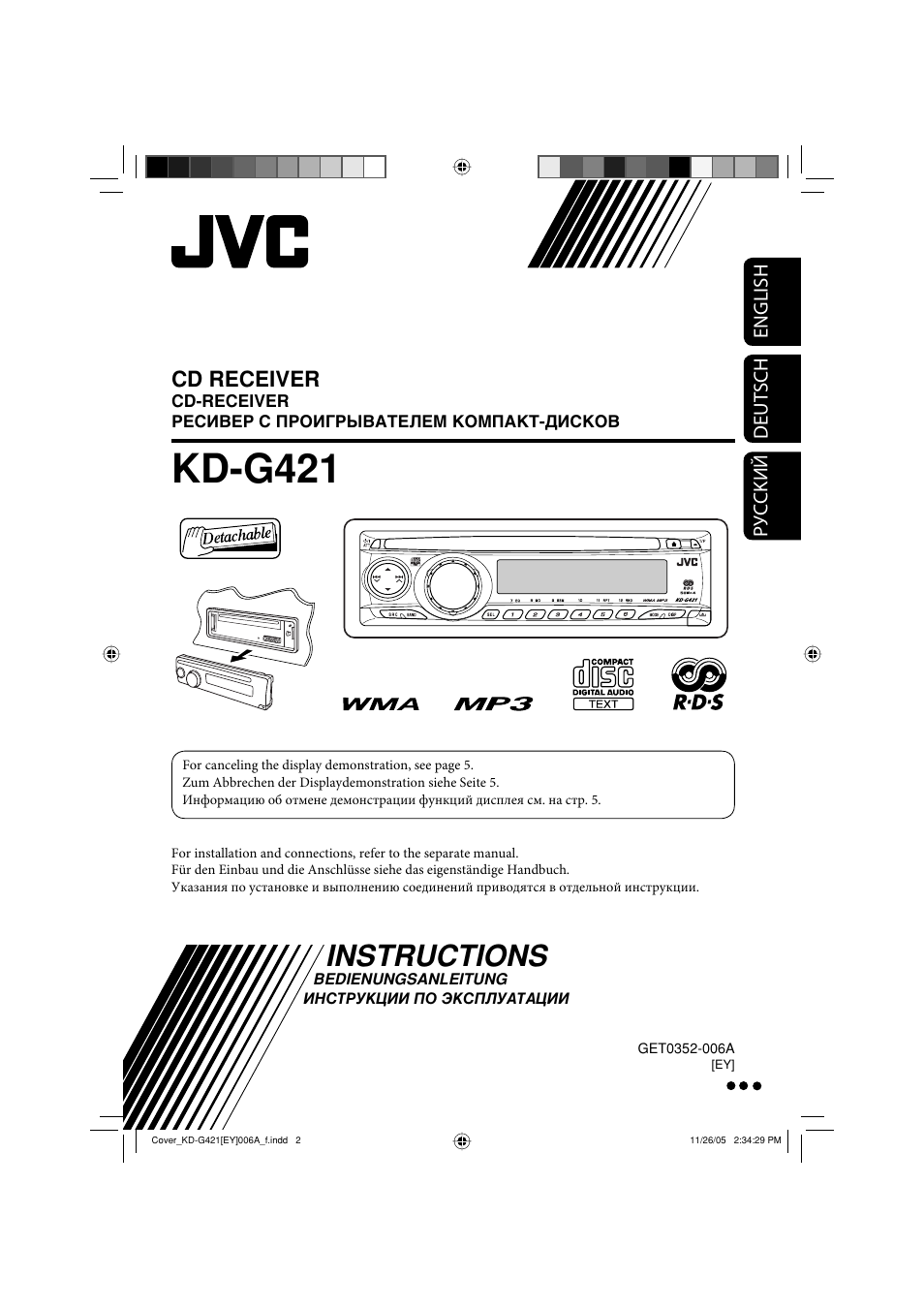 Kd-g421 [ey, Instructions, Kd-g421 | Cd receiver | JVC KD-G320 User Manual | Page 65 / 230