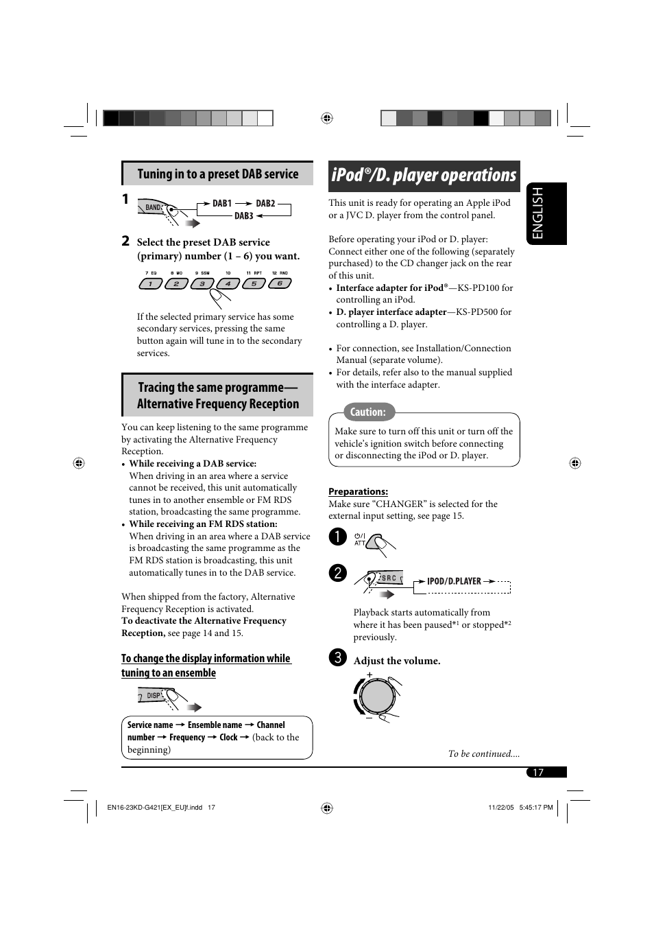 Ipodr/d. player operations, Ipod®/d. player operations, English | Tuning in to a preset dab service | JVC KD-G320 User Manual | Page 81 / 230