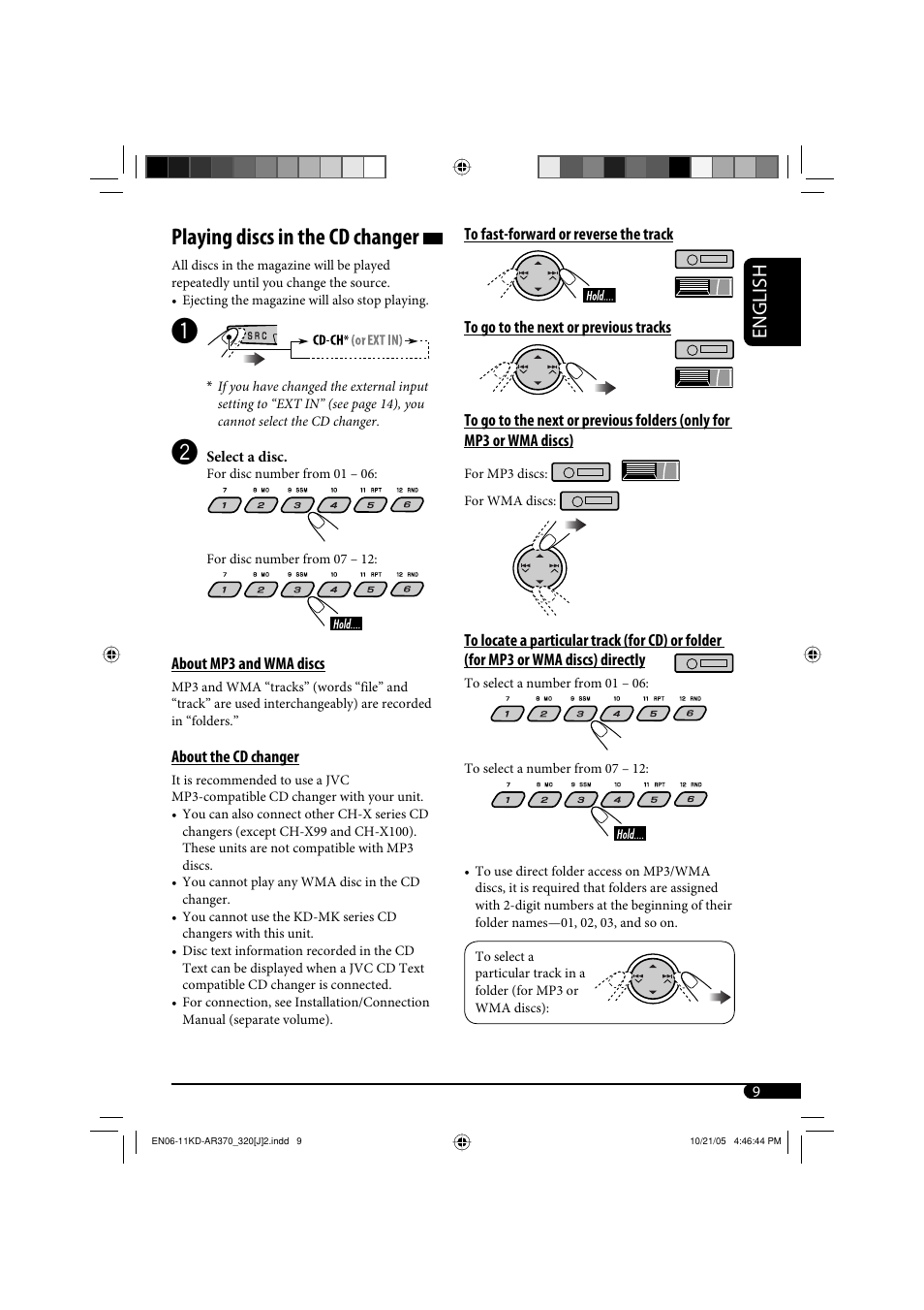 Playing discs in the cd changer, English | JVC KD-G320 User Manual | Page 9 / 230