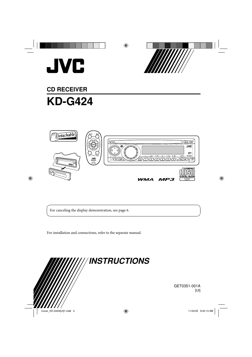 Kd-g424, Instructions, Cd receiver | JVC KD-G320 User Manual | Page 97 / 230