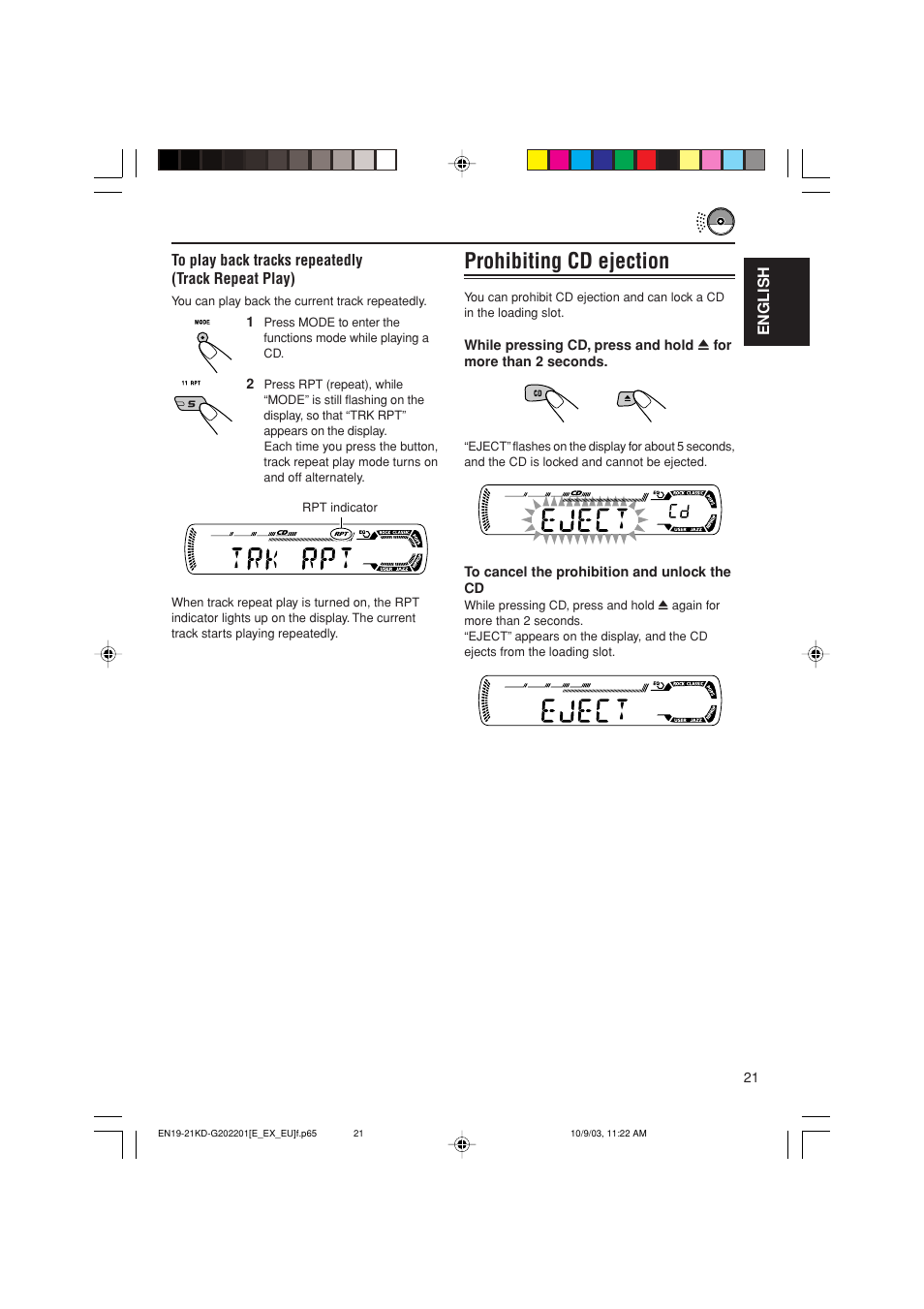 Prohibiting cd ejection | JVC KD-G202 User Manual | Page 21 / 60