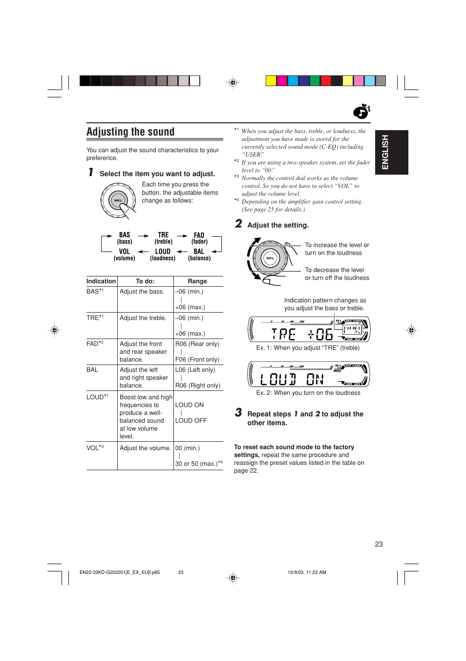 Adjusting the sound | JVC KD-G202 User Manual | Page 23 / 60