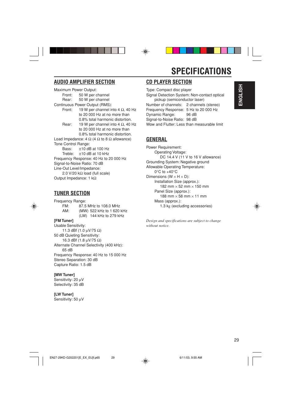 Specifications | JVC KD-G202 User Manual | Page 29 / 60