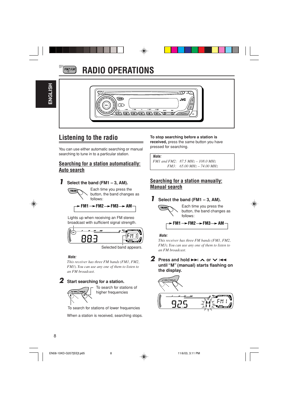 Radio operations, Listening to the radio | JVC KD-G202 User Manual | Page 42 / 60