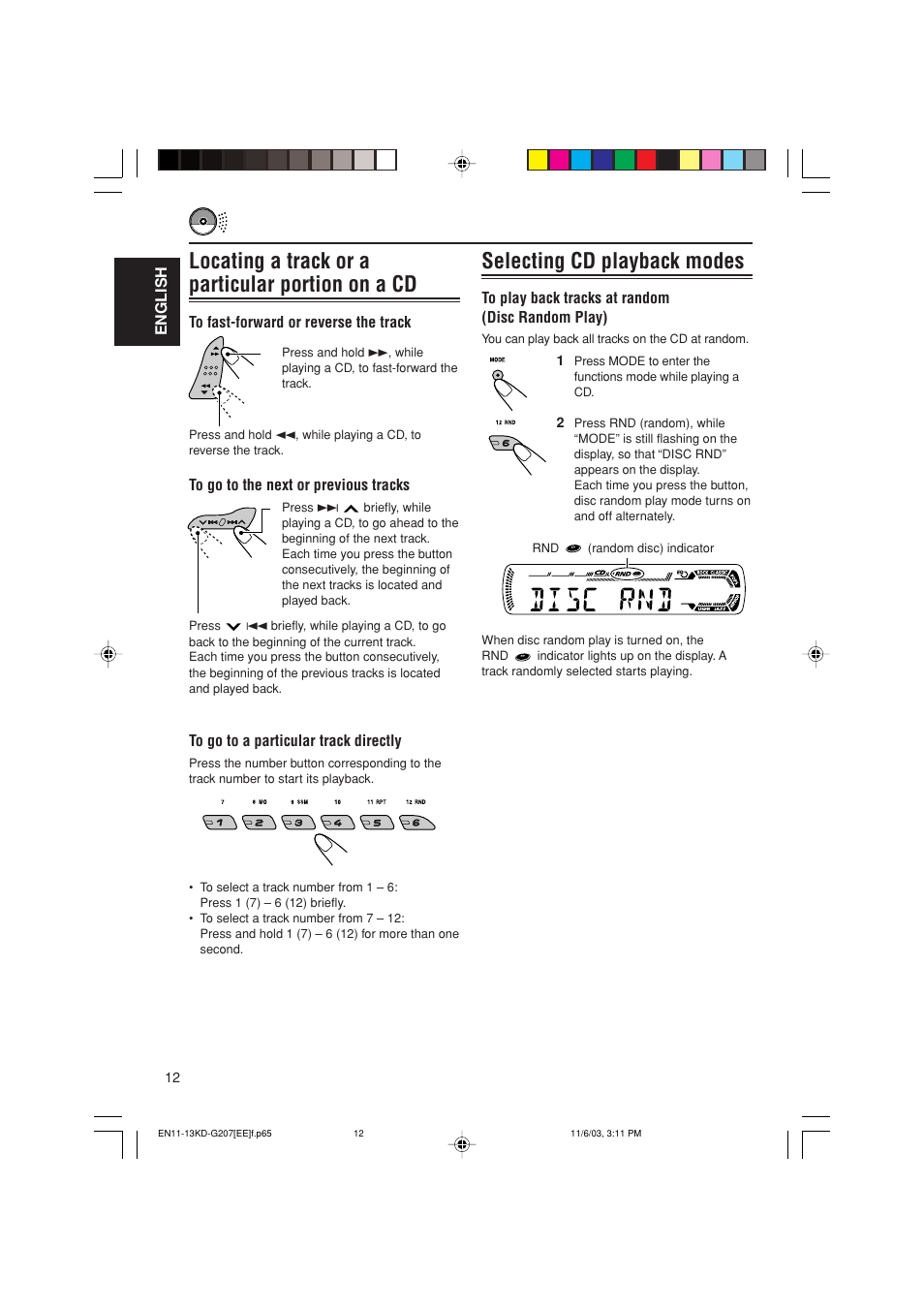 Selecting cd playback modes, Locating a track or a particular portion on a cd | JVC KD-G202 User Manual | Page 46 / 60