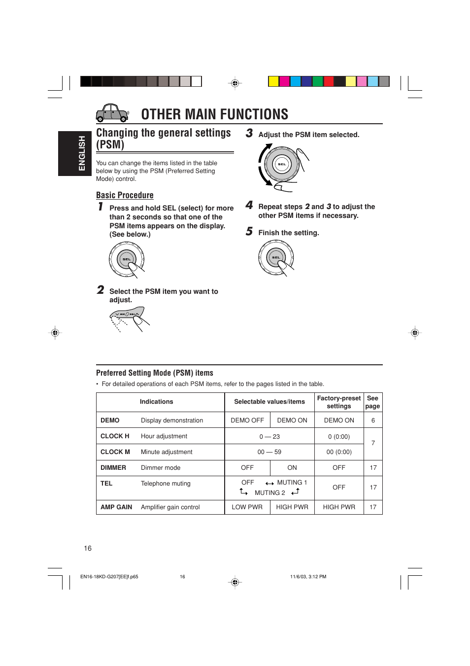 Other main functions, Changing the general settings (psm) | JVC KD-G202 User Manual | Page 50 / 60