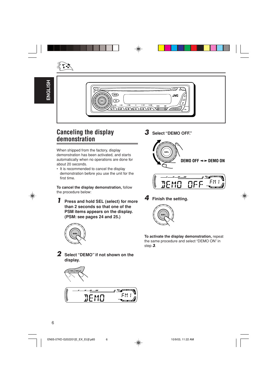 Canceling the display demonstration | JVC KD-G202 User Manual | Page 6 / 60