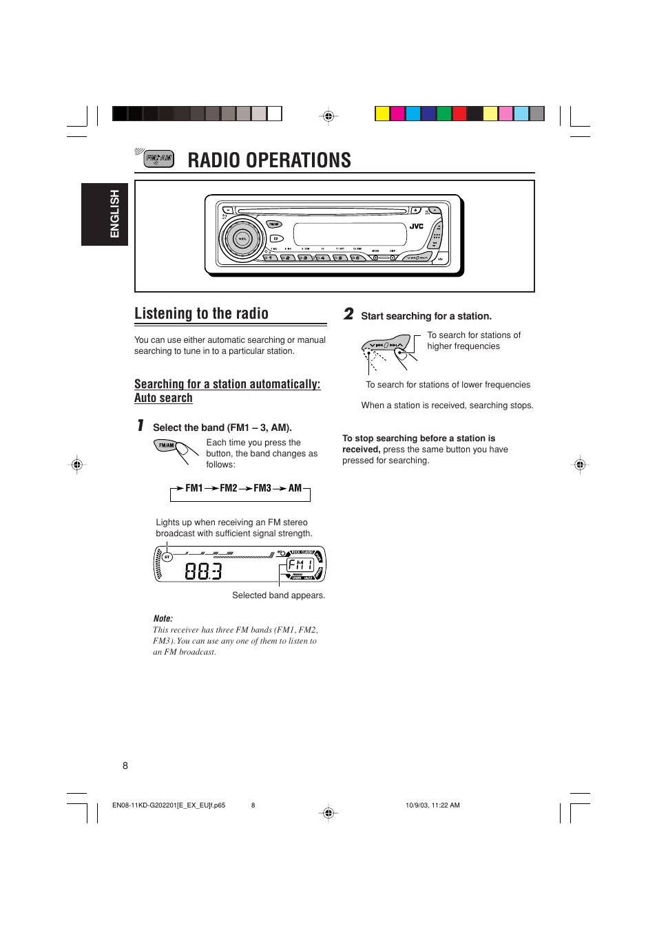 Radio operations, Listening to the radio | JVC KD-G202 User Manual | Page 8 / 60