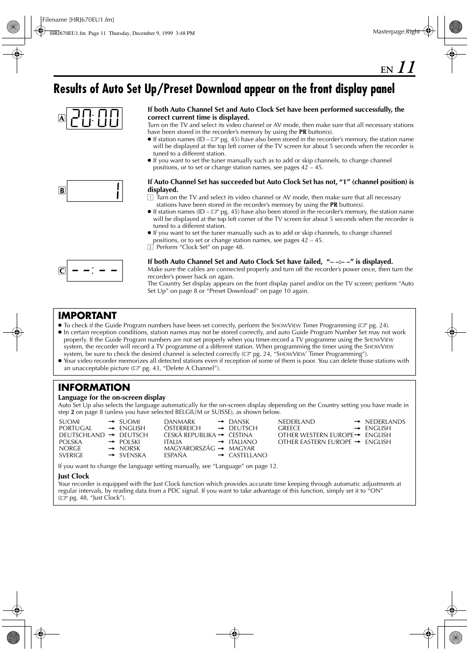 Important, Information | JVC HR-J470 User Manual | Page 11 / 56