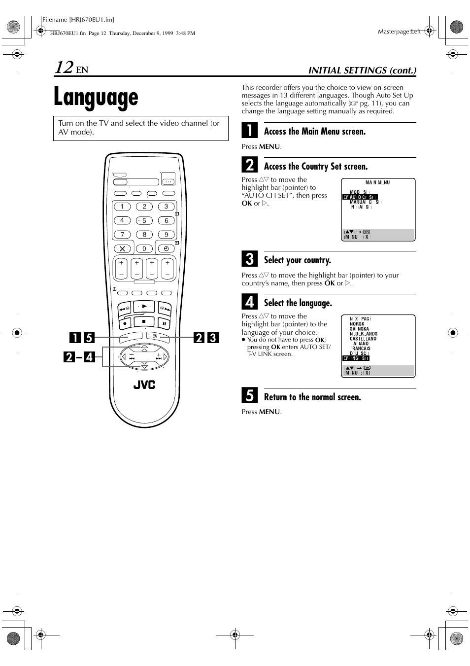 Language | JVC HR-J470 User Manual | Page 12 / 56