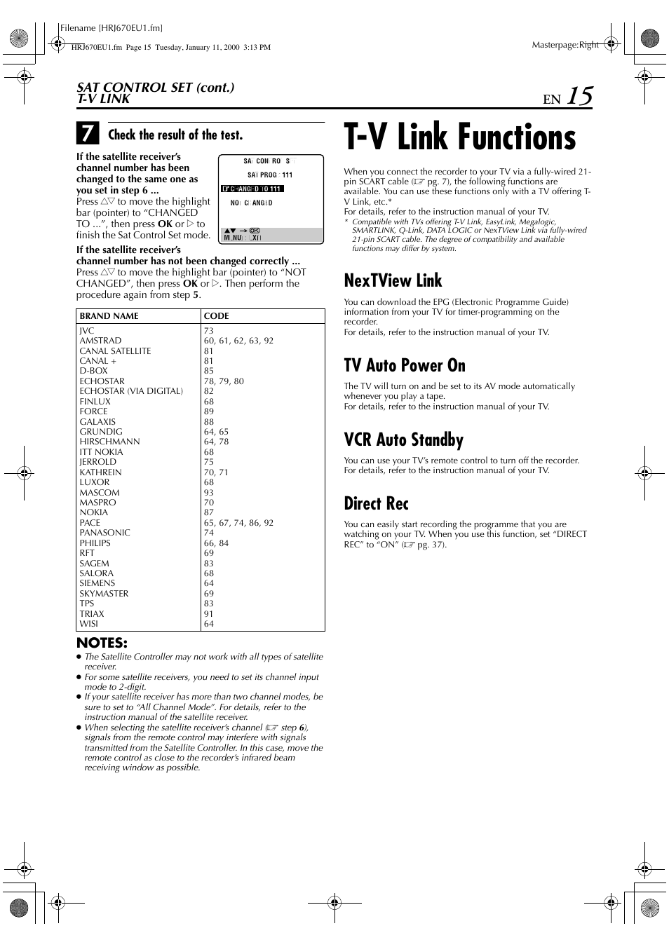 T-v link functions, Nextview link, Tv auto power on | Vcr auto standby, Direct rec | JVC HR-J470 User Manual | Page 15 / 56