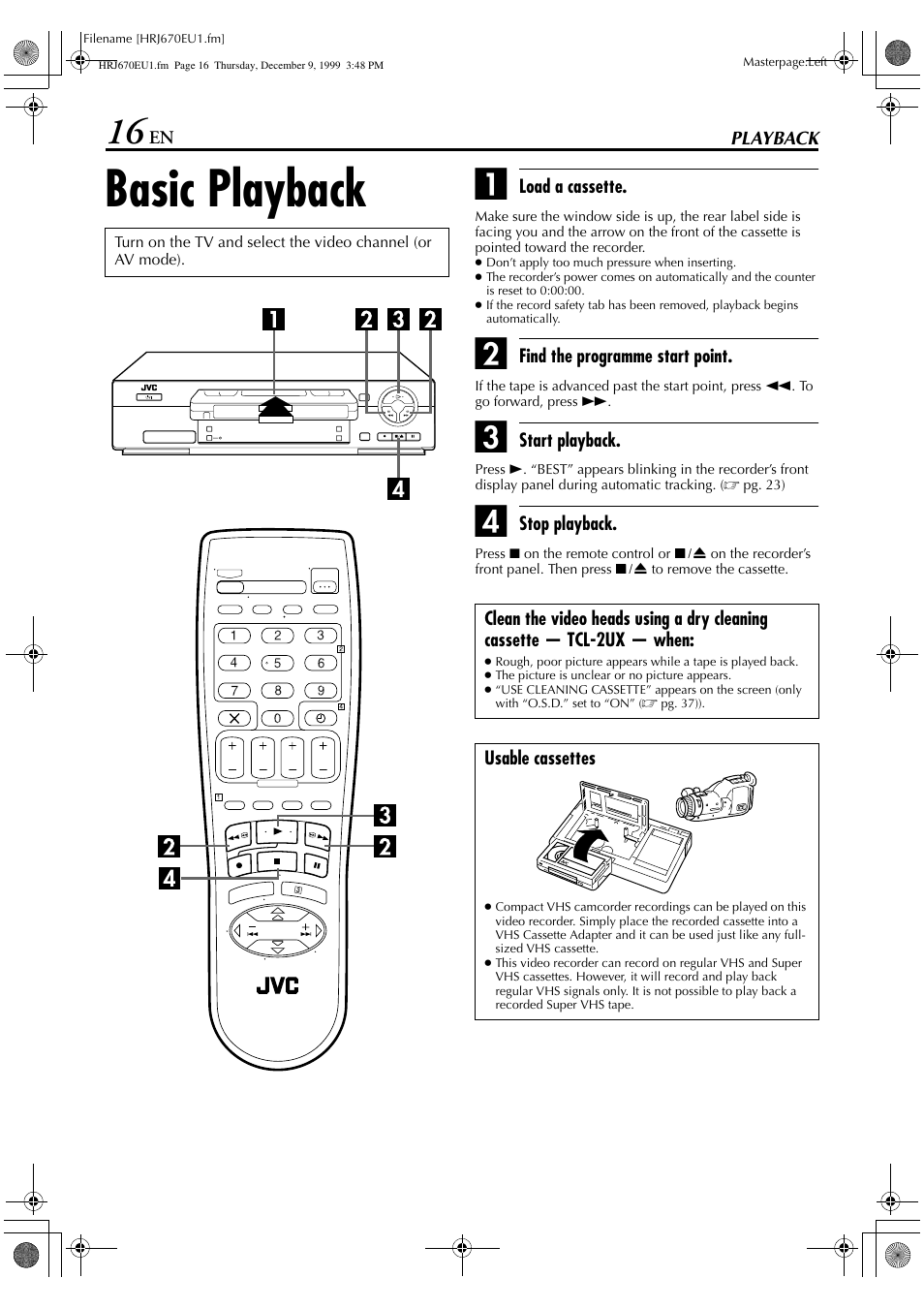 Basic playback | JVC HR-J470 User Manual | Page 16 / 56