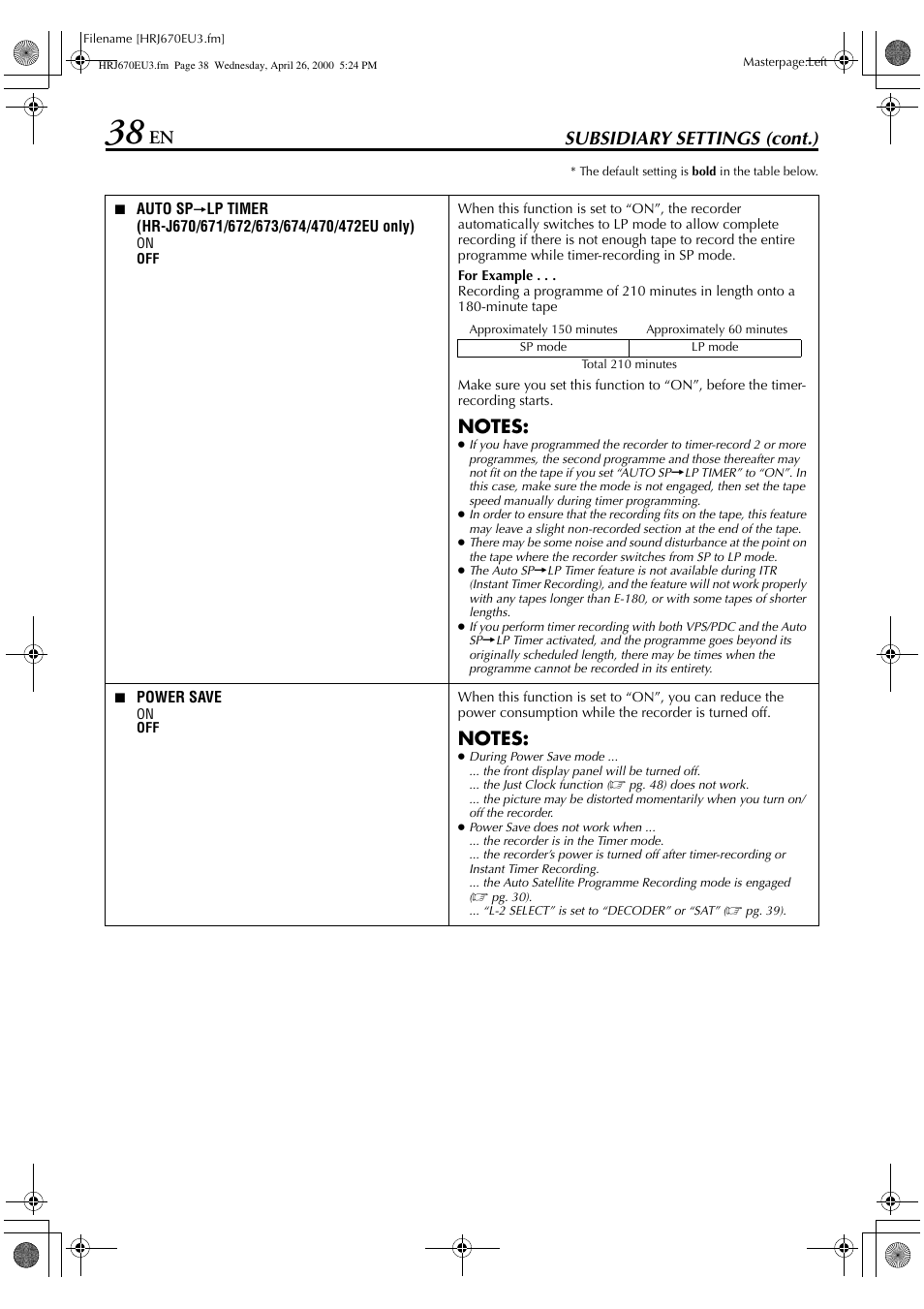 En subsidiary settings (cont.) | JVC HR-J470 User Manual | Page 38 / 56