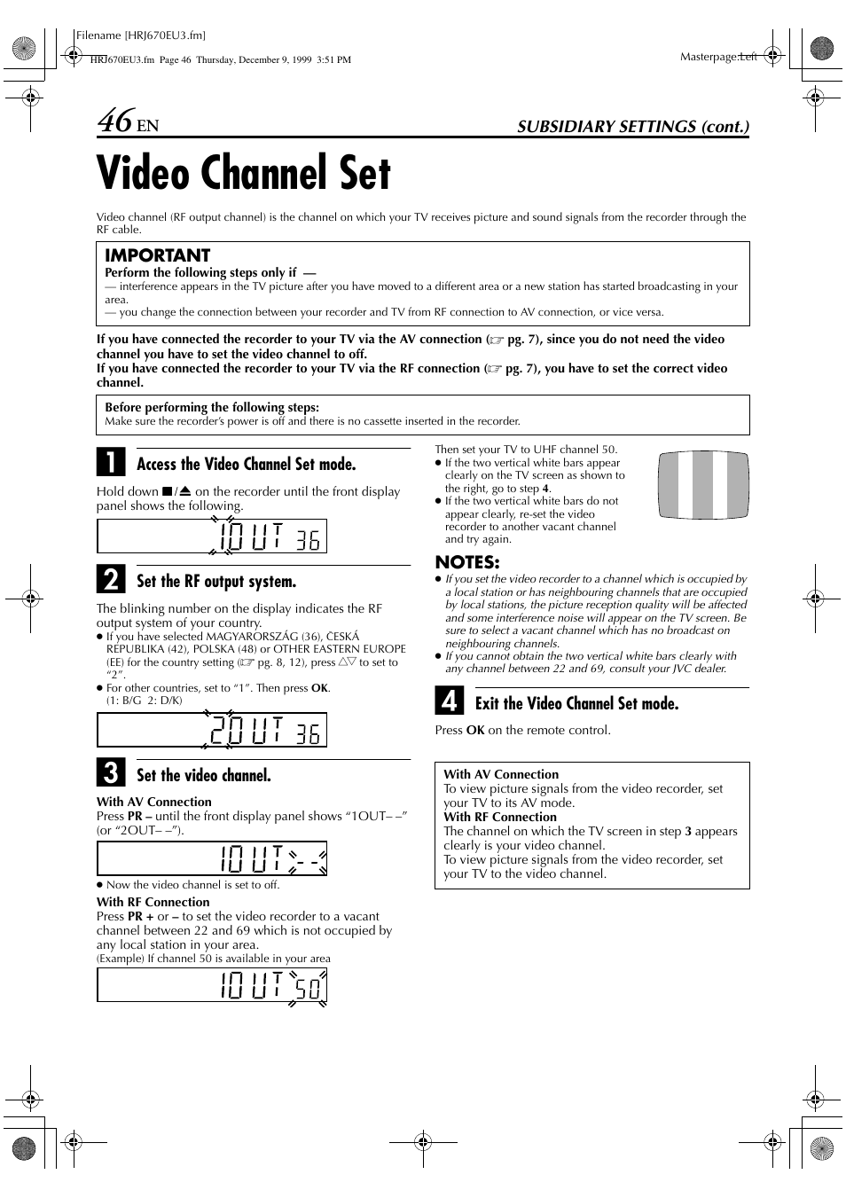 Video channel set | JVC HR-J470 User Manual | Page 46 / 56