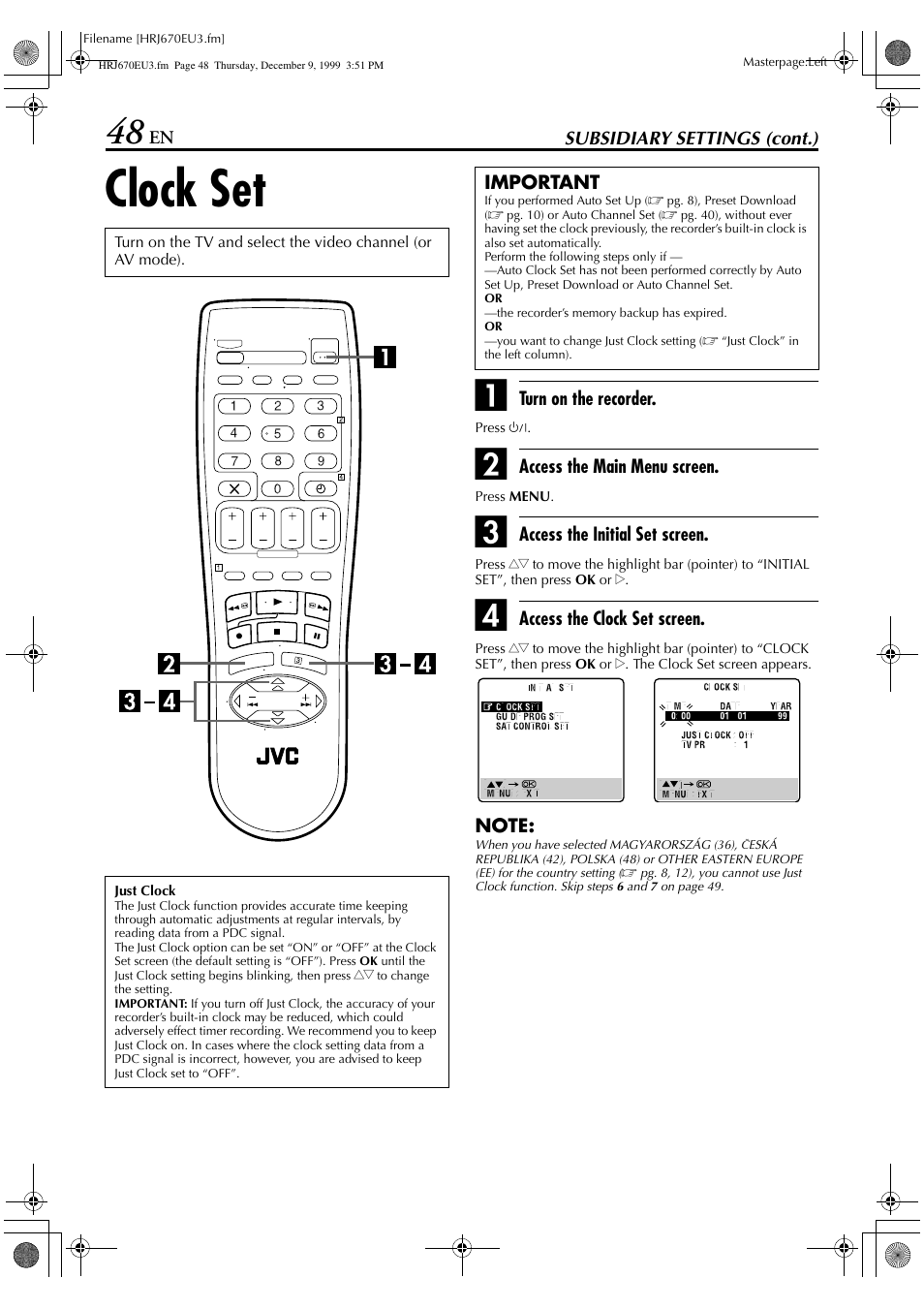 Clock set | JVC HR-J470 User Manual | Page 48 / 56