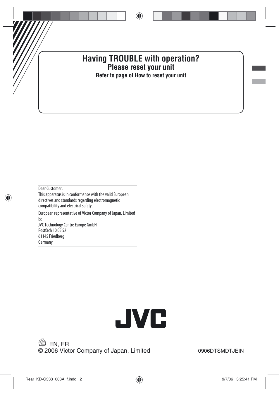 Having trouble with operation, Please reset your unit | JVC KD-G331 User Manual | Page 20 / 20