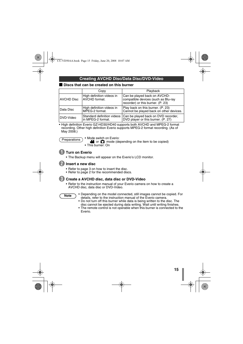 Creating avchd disc/data disc/dvd-video | JVC CU-VD50AA User Manual | Page 15 / 52