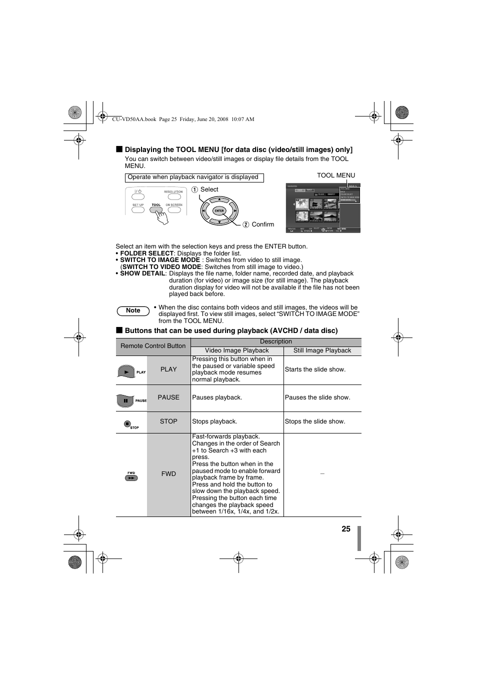 P. 25, 28), P. 25), The tool menu. (p. 25) | Ool menu” (p. 25) | JVC CU-VD50AA User Manual | Page 25 / 52