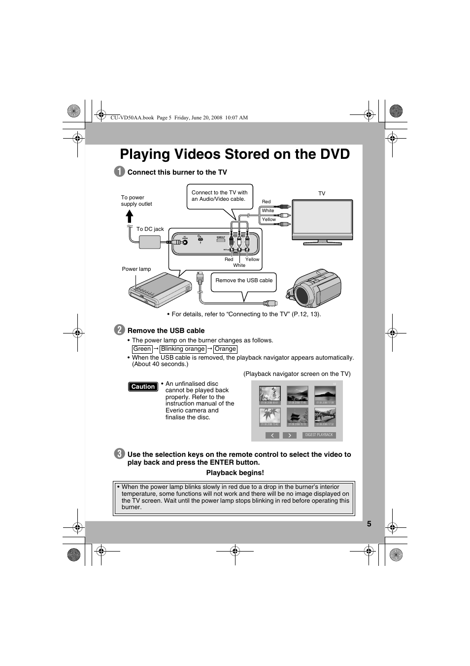 Playing videos stored on the dvd | JVC CU-VD50AA User Manual | Page 5 / 52