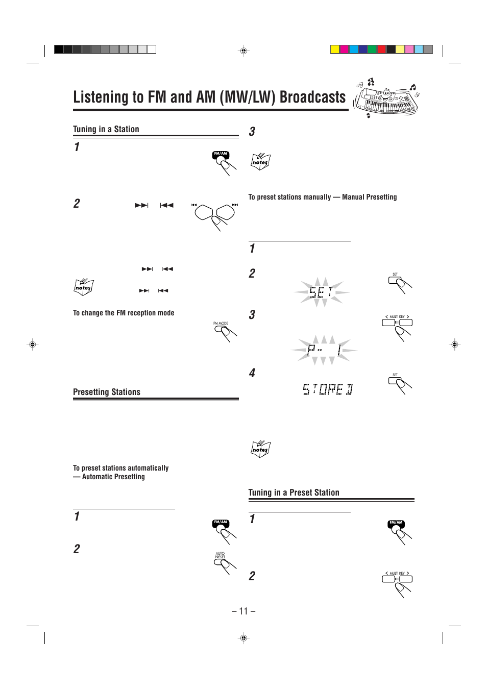 Listening to fm and am (mw/lw) broadcasts | JVC SP-UXP7 User Manual | Page 14 / 28