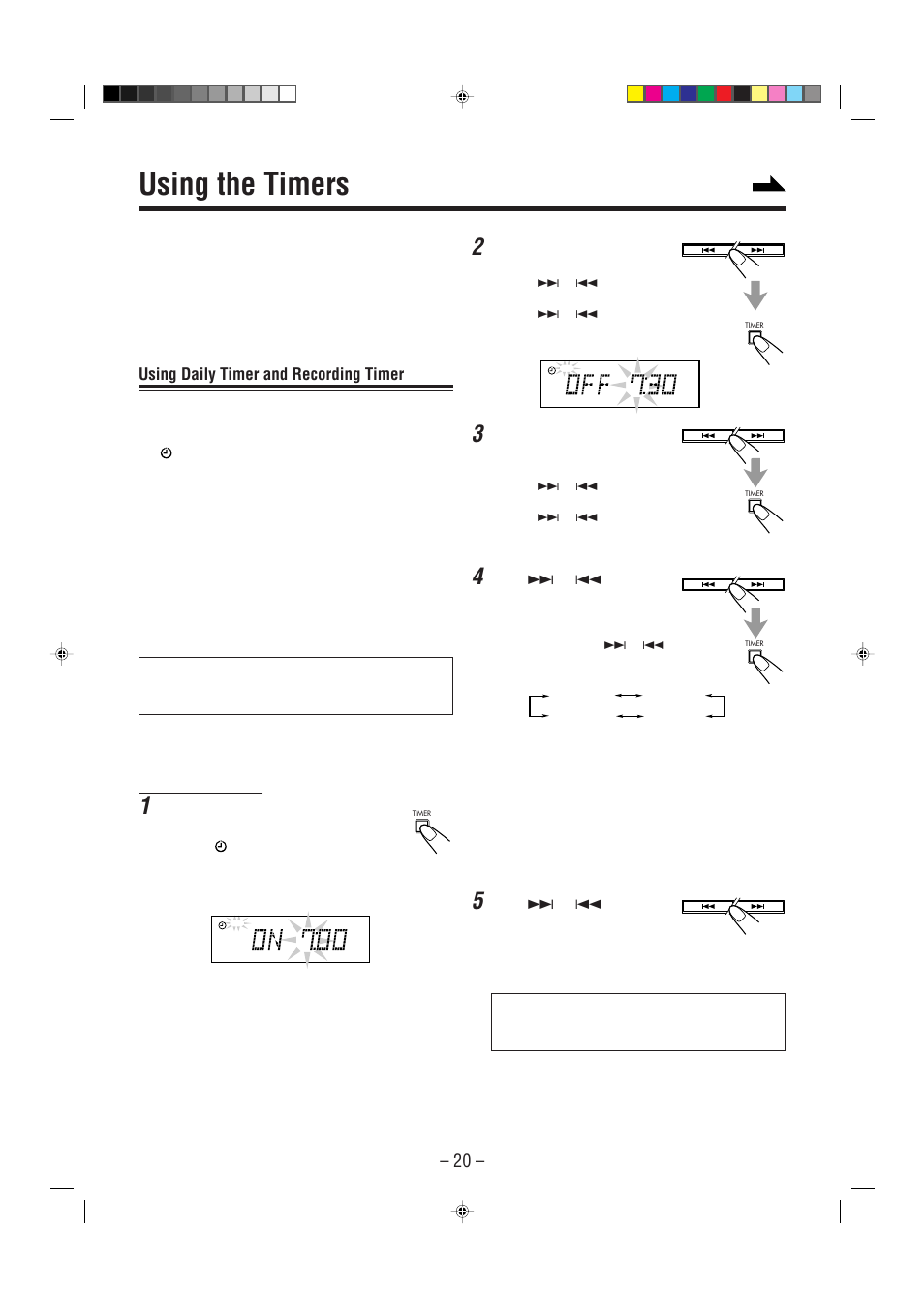 Using the timers, Using daily timer and recording timer | JVC SP-UXP7 User Manual | Page 23 / 28